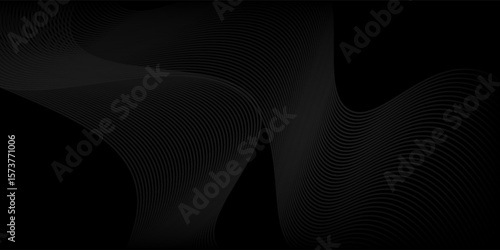 Black abstract background design. Modern wavy line pattern in monochrome colors. Premium stripe texture blurry luxury