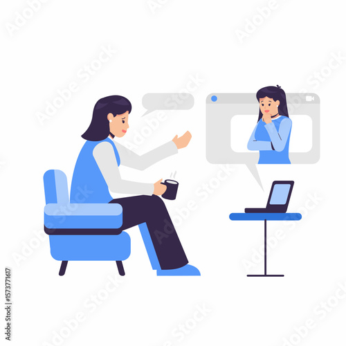 Online therapy and counselling under stress and depression. Young woman psychotherapist supports female with psychological problems. mental health concept
