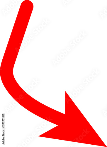 A stylized black arrow curves downwards and to the left against a white background