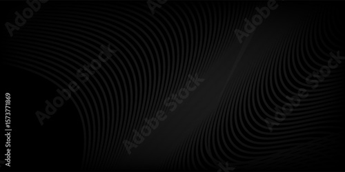 Black abstract background design. Modern wavy line pattern in monochrome colors. Premium stripe texture blurry simple good modern