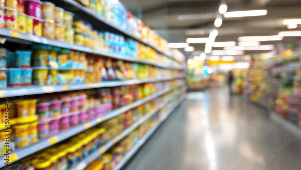 Fototapeta premium Blurred supermarket aisle with food products