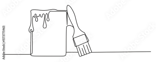 continuous line art of a brush and wall paint