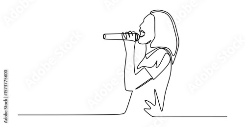 continuous line art of a singer performing on stage. singing concept