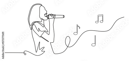 continuous line art of a singer performing on stage. singing concept