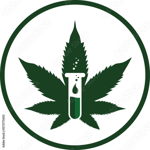 Cannabis Laboratory Logo with Leaf and Test Tube
