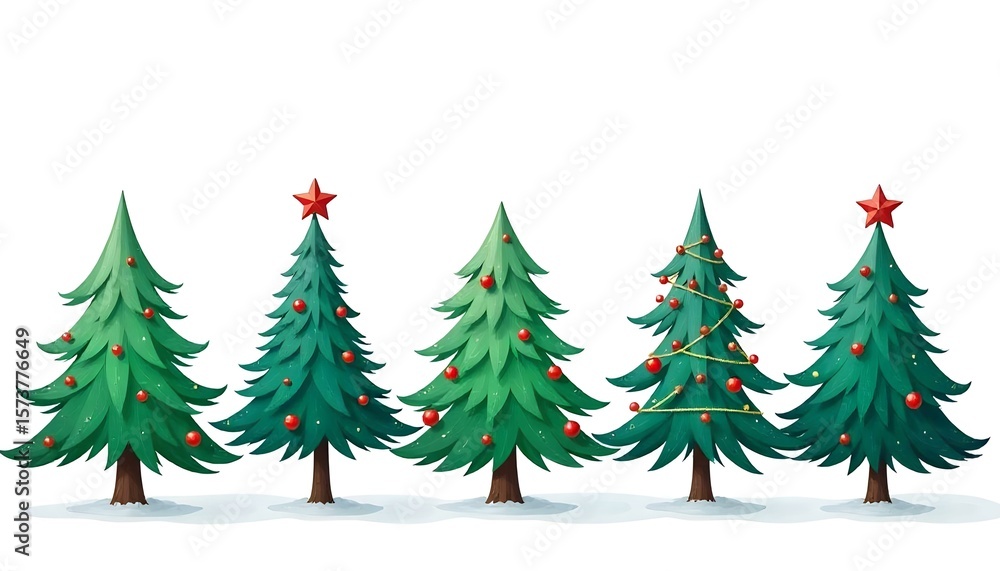Fototapeta premium Christmas tree vectors set against a stark white background.