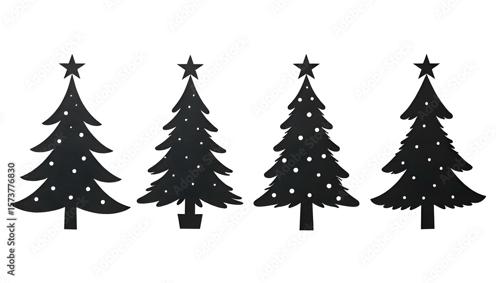 Fototapeta premium Black Christmas tree pictograms on a white canvas. Christmas Tree Vector.