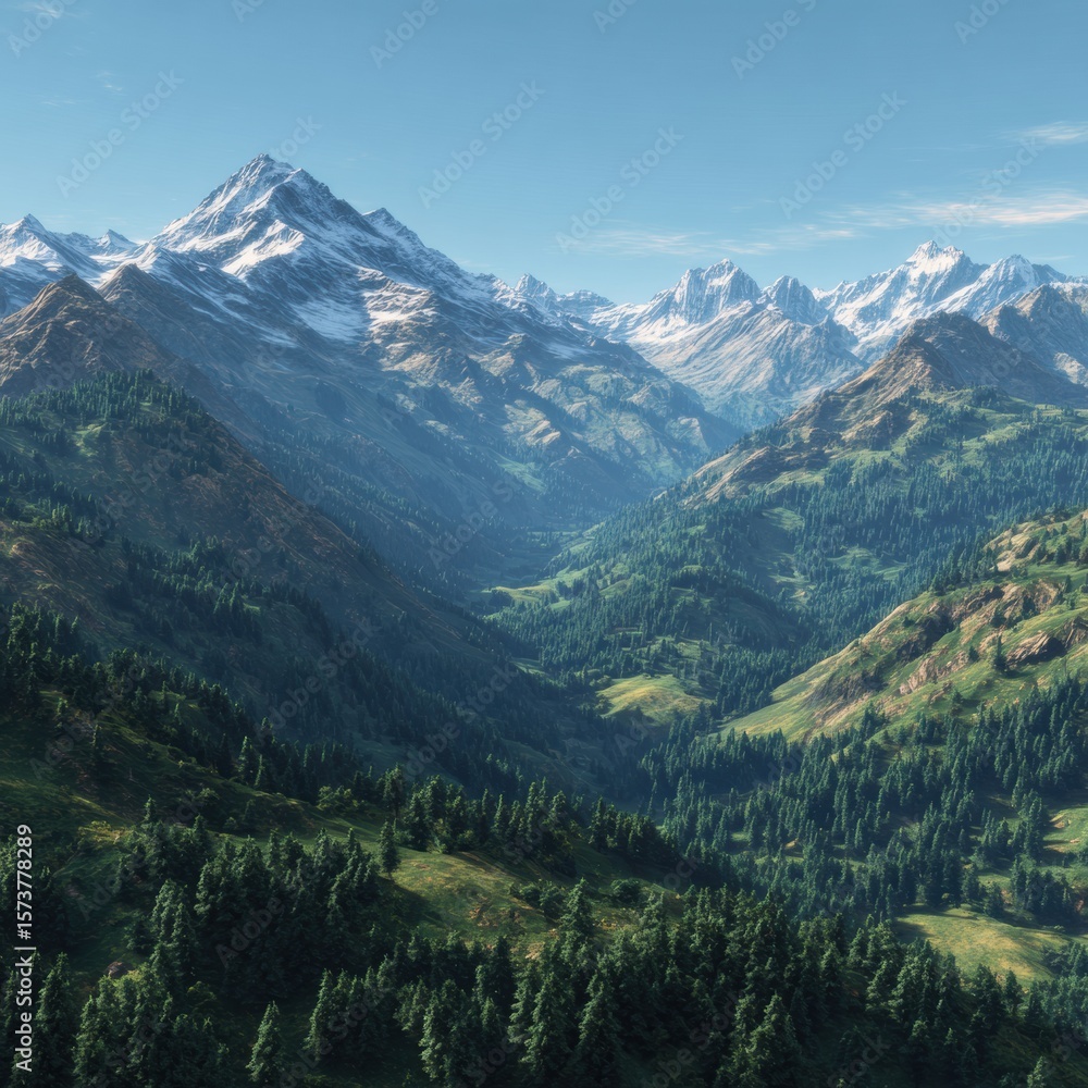 Stunning landscape of towering mountain peaks Stunning landscape of towering mountain peaks