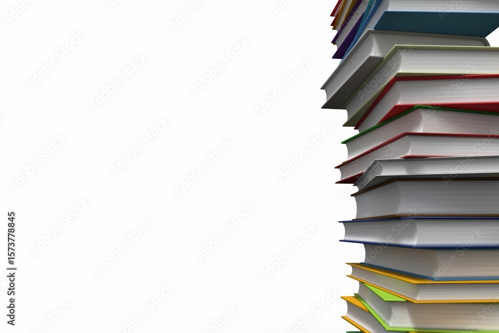 Naklejka premium Flat design illustration showing multicolor hardcover book stack on white background, copy space