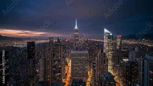 timelapse- cityscape transition from dawn to dusk, cinematic movement, 
