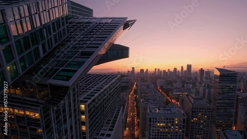 timelapse- cityscape transition from dawn to dusk, cinematic movement, 