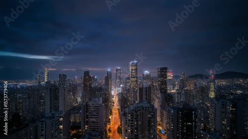 timelapse- cityscape transition from dawn to dusk, cinematic movement, 