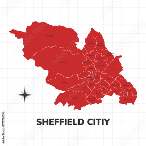 Sheffield City map illustration. Map of the City in England