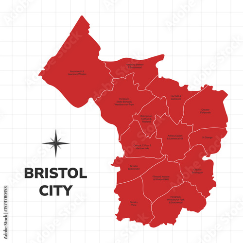 Bristol City map illustration. Map of the City in England