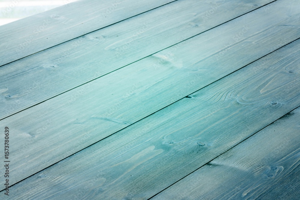 Fototapeta premium Flat design illustration is showing horizontal teal wood planks with grain texture and knots