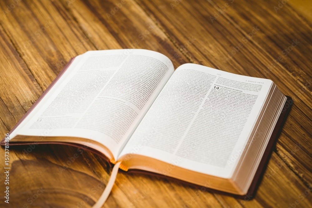 Fototapeta premium Close-up of bible on wooden floor