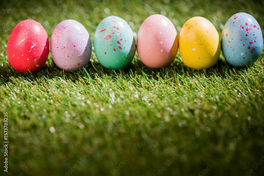 Fototapeta premium Colorful Easter eggs on grass