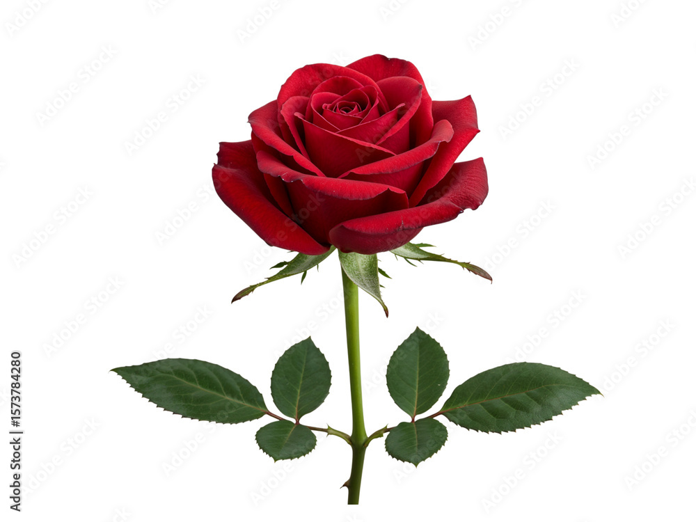 Single red rose with green leaves isolated on transparent background Single red rose with green leaves isolated on transparent background