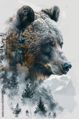 a portrait of a Grizzly bear in an X-ray style