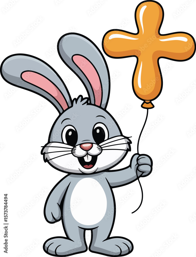 Obraz premium Cute bunny rabbit holding a plus-shaped balloon. transparent vector png