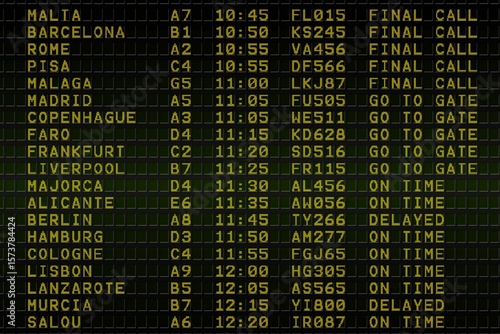 Black airport departures board
