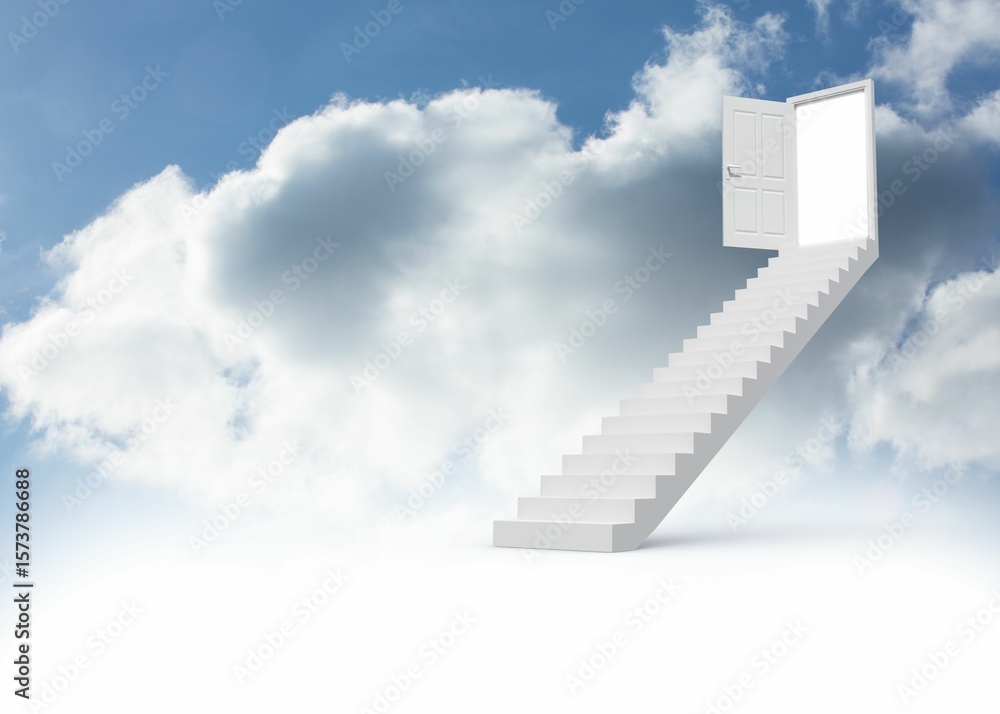 Obraz premium Steps leading to open door in the sky