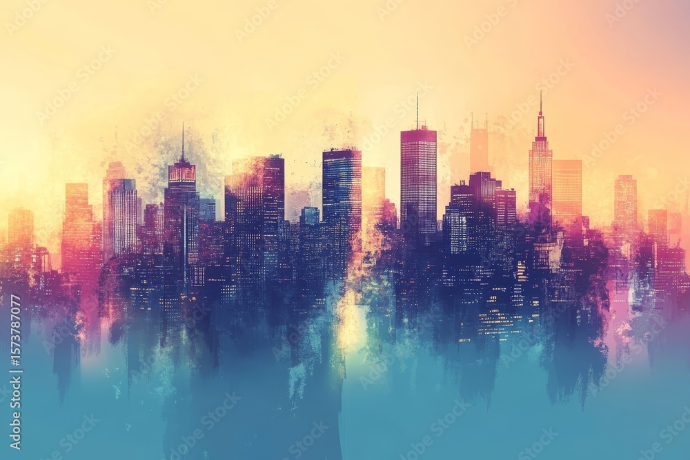 Obraz premium Geometric abstract cityscape, ideal for holiday and vacation concept backgrounds, Generative AI