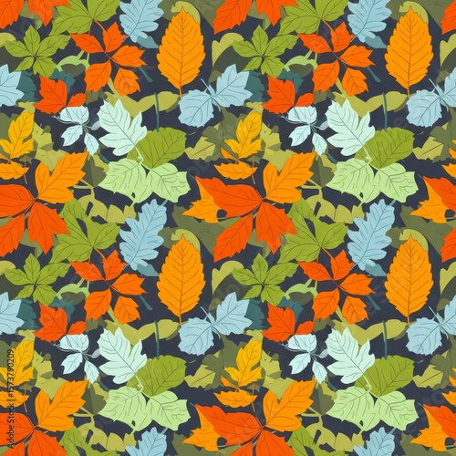 Autumn Leaves Seamless Pattern: Vibrant Fall Foliage Background Design