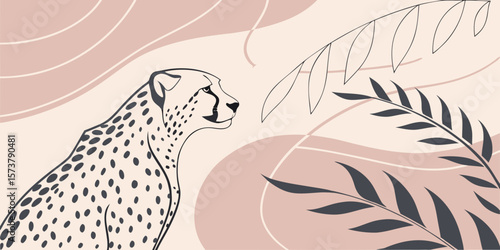 Abstract pastel-coloured wallpaper featuring a cheetah, blending soft hues and artistic patterns for a modern, stylish look vector illustration.