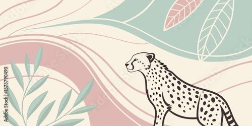 Abstract pastel-coloured wallpaper featuring a cheetah, blending soft hues and artistic patterns for a modern, stylish look vector illustration