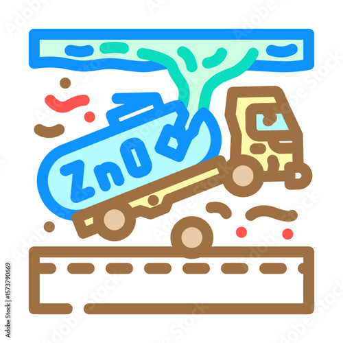 overturned truck leaking zinc oxide local stream color icon vector illustration