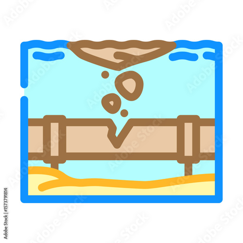 broken pipeline leaking oil ocean color icon vector illustration