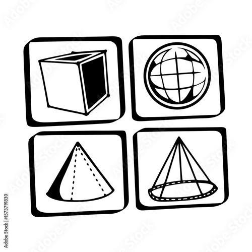 drawings of different geometric shapes, such as a parabola, parallelepiped, etc. in the form of icons