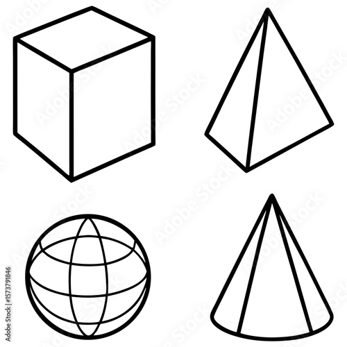 drawings of different geometric shapes, such as a parabola, parallelepiped, etc. in the form of icons