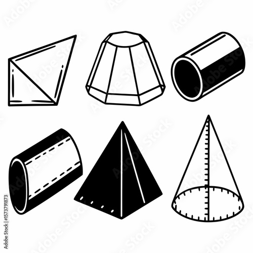 drawings of different geometric shapes, such as a parabola, parallelepiped, etc. in the form of icons
