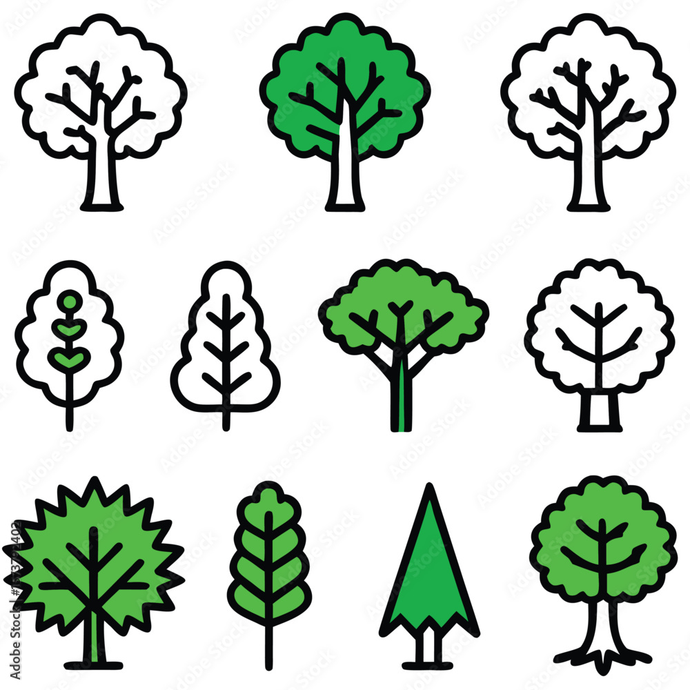 Fototapeta premium Green Tree Vector icon set