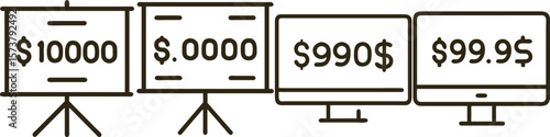 Different Price Levels Shown on Flip Charts and Computer Screens, Business Concept Illustration