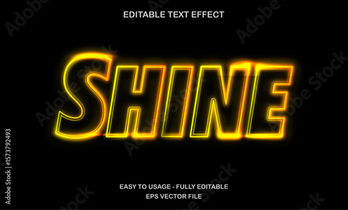 Shine text effect, yellow neon light futuristic text style