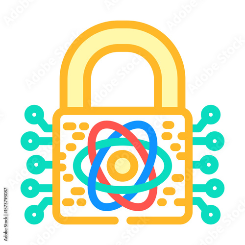 encryption lock quantum computer color icon vector illustration