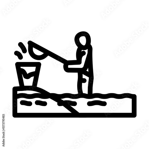 person cleaning up an oil spill line icon vector illustration