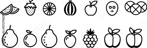Collection Of Fruit Icons Is Arranged In Grid Vector Illustration