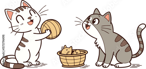 Cute Cats And Funny Kitten Doodle Vector Set Happ Vector Illustration