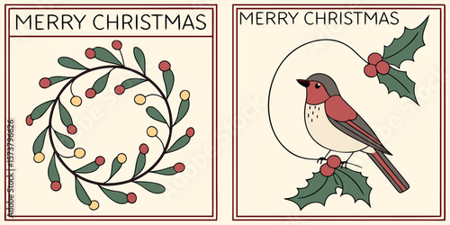 Merry Christmas And Holidays Wall Art Vector Set Vector Illustration