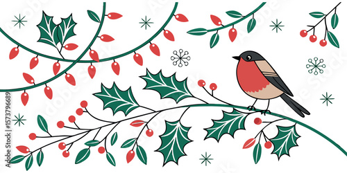 Merry Christmas Wall Art Vector Set Wallpaper Han Vector Illustration