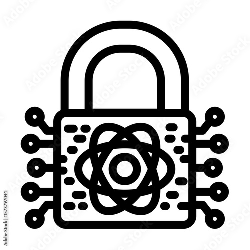 encryption lock quantum computer line icon vector illustration