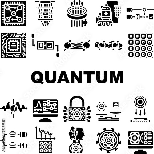 quantum computer qubit icons set vector