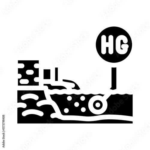mercury pollution river industrial discharge glyph icon vector illustration