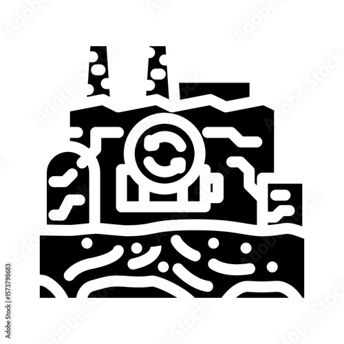 toxic waste battery recycling plant contaminating land glyph icon vector illustration