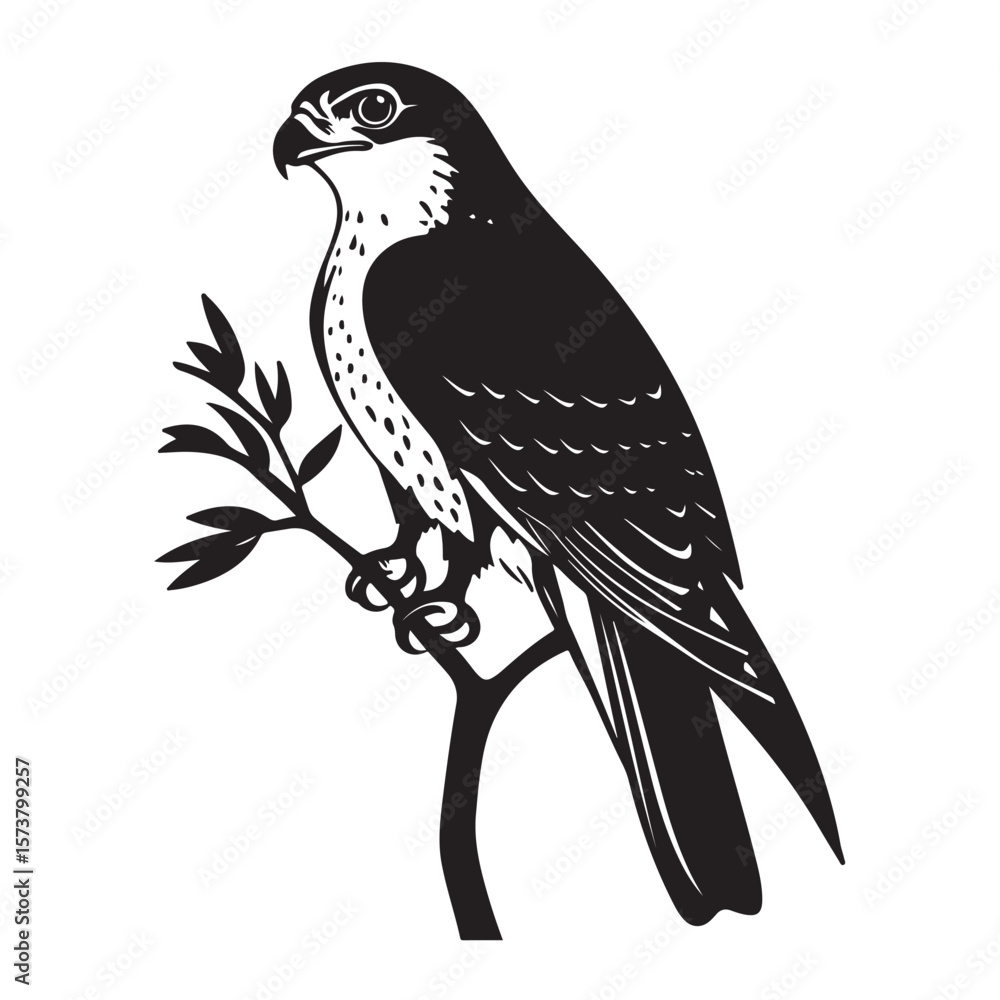 Fototapeta premium falcon on the tree branch line art silhouette vector illustration
