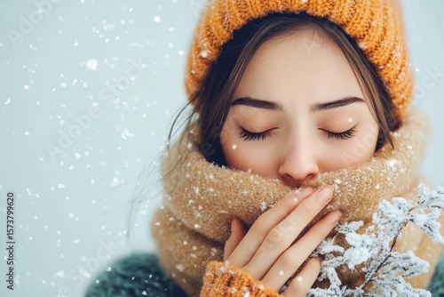 Seasonal sickness, woman sneezing and dealing with flu symptoms during the winter season, managing cold and flu discomfort, Generative AI